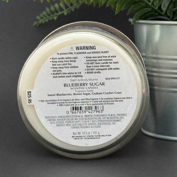 BBW Blueberry Sugar Bath & Body Works 3 Wick Candle - Picture 9 of 10